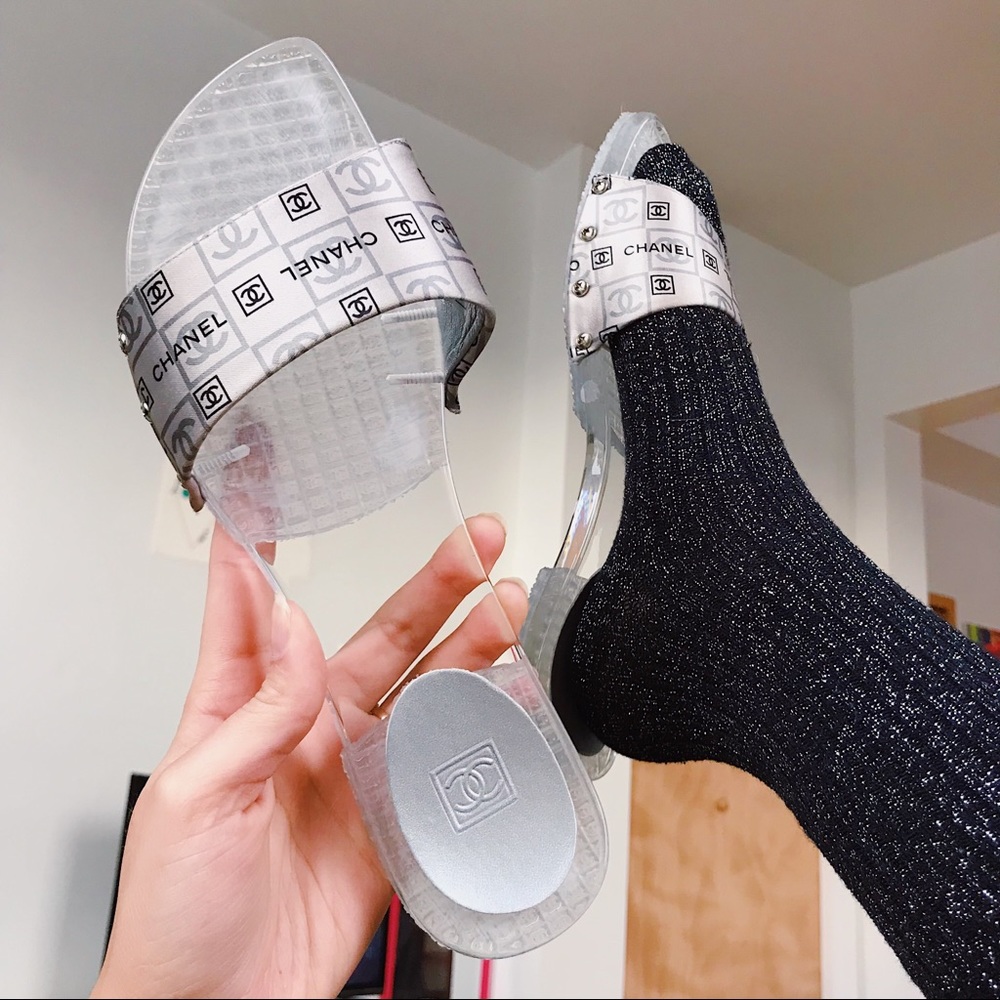 Chanel jelly lucite pool slides